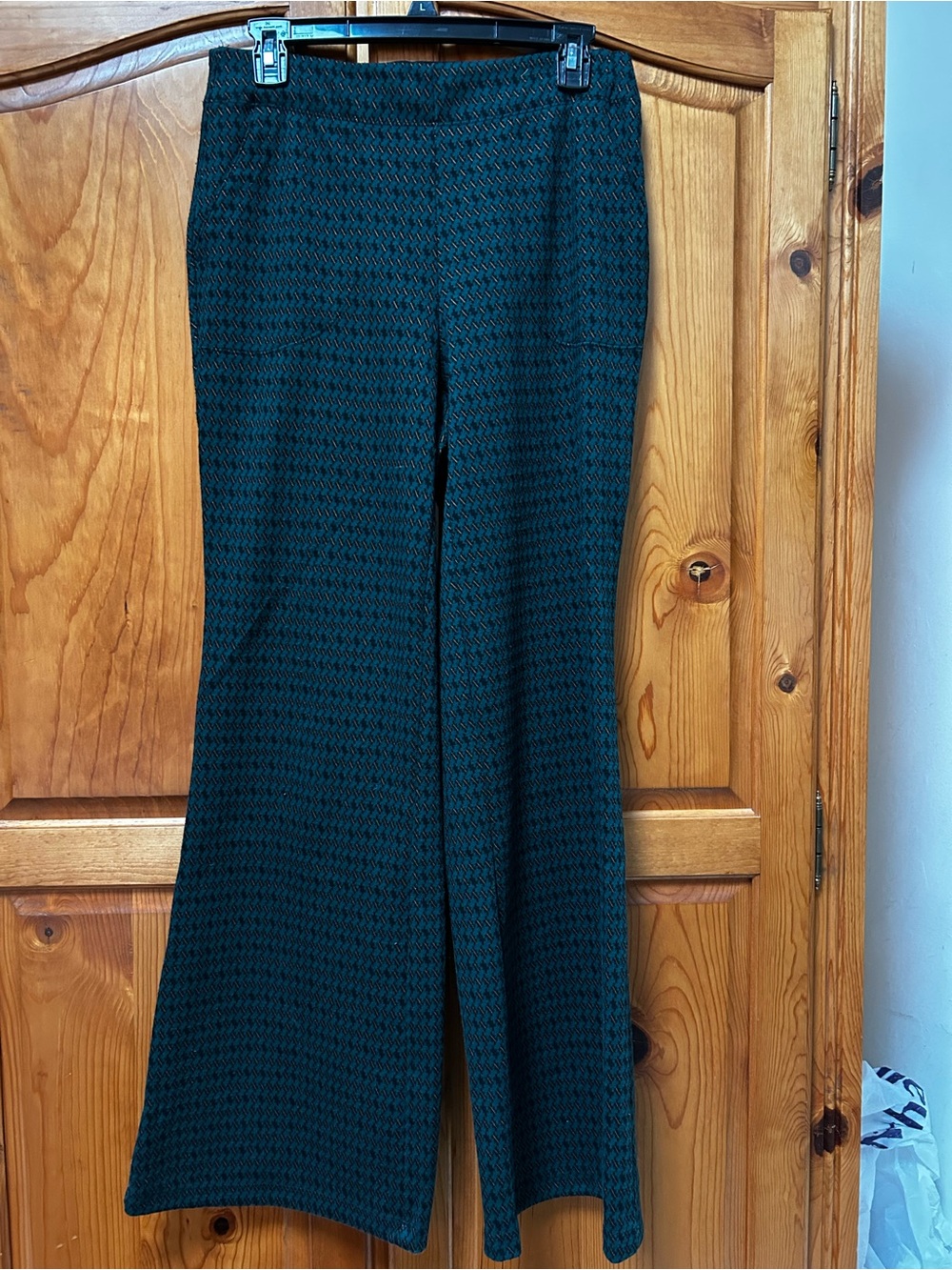 Max Studio Deep Green Houndstooth Wide-Leg Pants